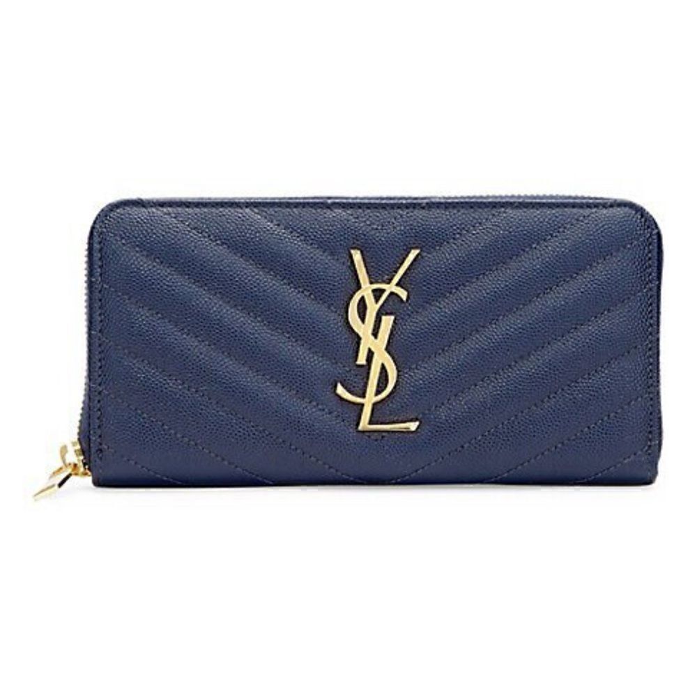 YSL Navy Monogram Matelassé Leather Zip-Around Continental Wallet - Picture 1 of 8